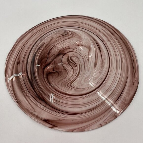 Art Glass Blown Oval Purple Swirl Bowl Platter 13.5x12.5x2.5" - Picture 7 of 8